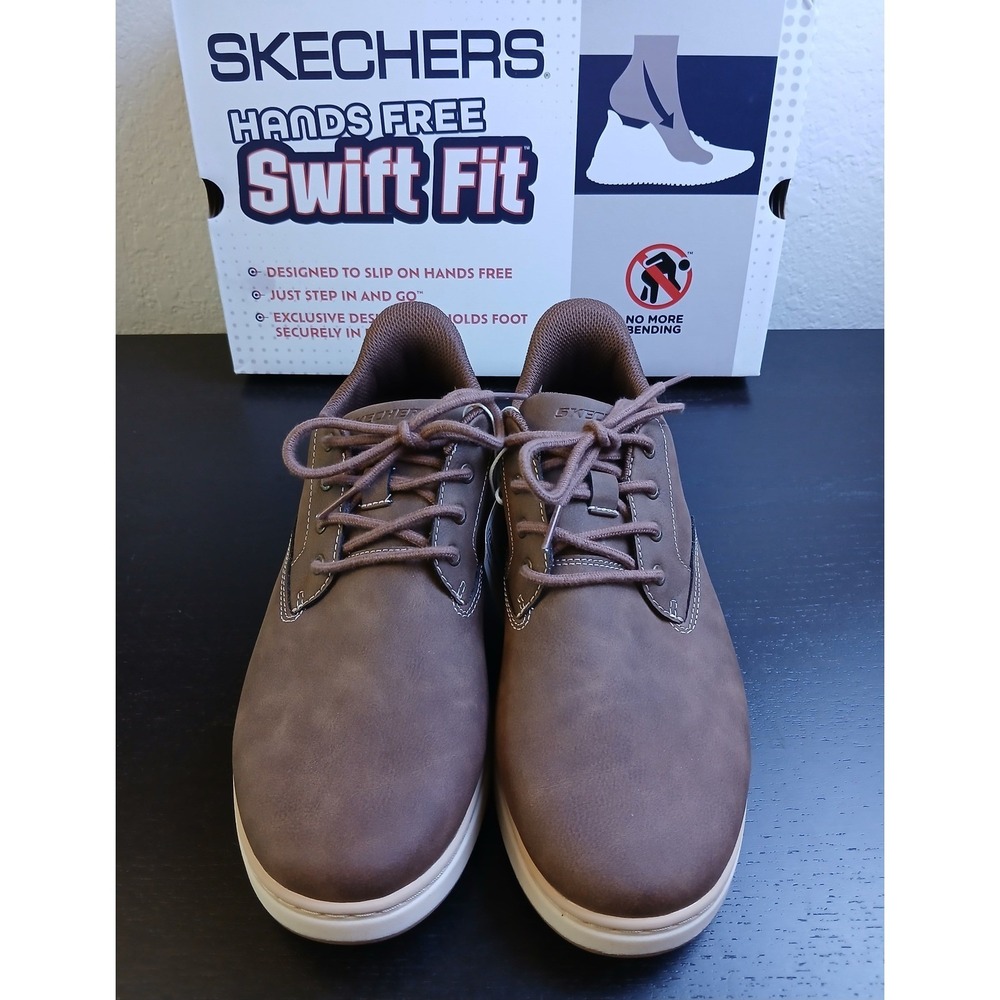 Skechers Hands Free Swift Fit Mens Brown Slip On Oxford Sneakers Shoes NEW